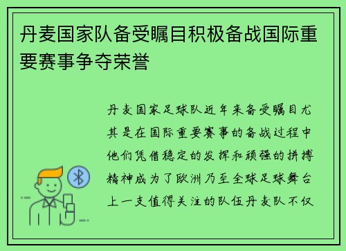 丹麦国家队备受瞩目积极备战国际重要赛事争夺荣誉